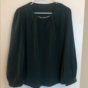 🦚SHEIN Dark Green Blouse with Pearl Detail